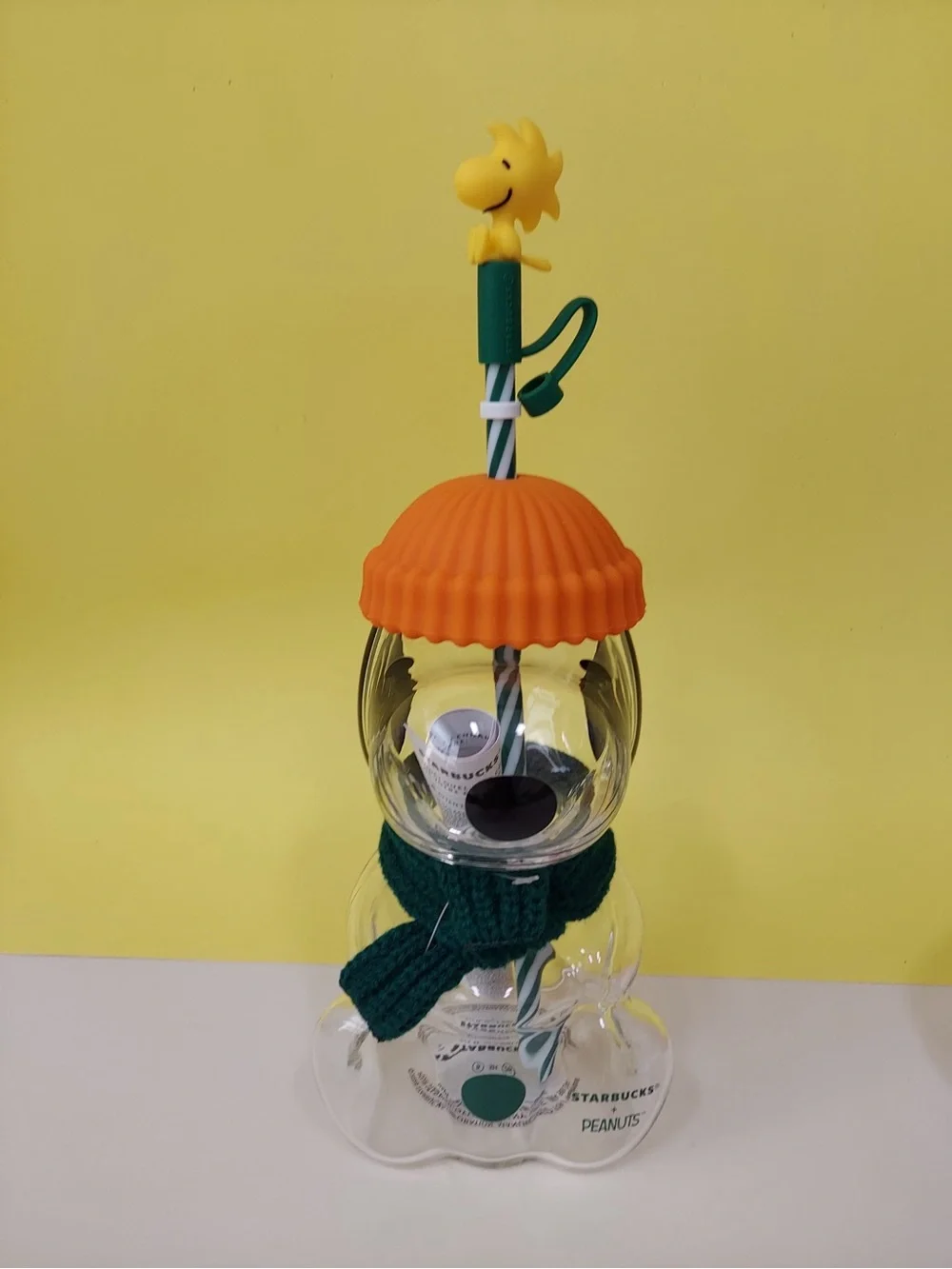 Starbucks Orange & Green Snowman Vase with Woodstock Topper